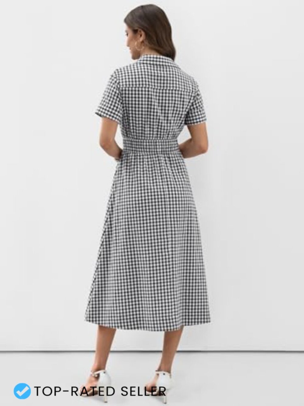 Striped Midi Dress Button Front A-Line Summer Rayon Shirt Dress Pockets - Picture 4 of 7
